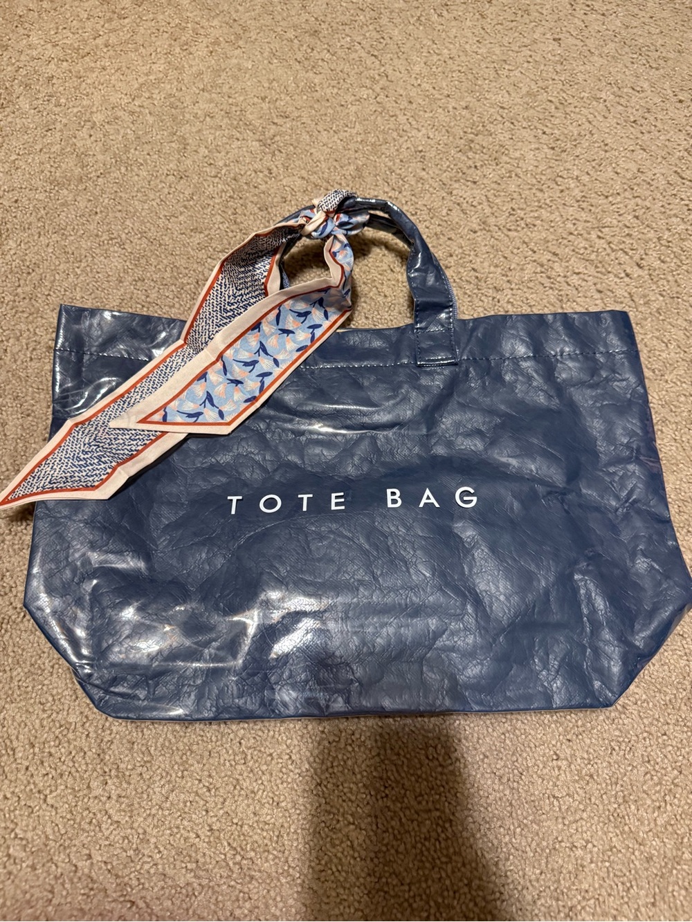 Marc Jacobs Navy Blue Tote Bag with Patterned Scarf